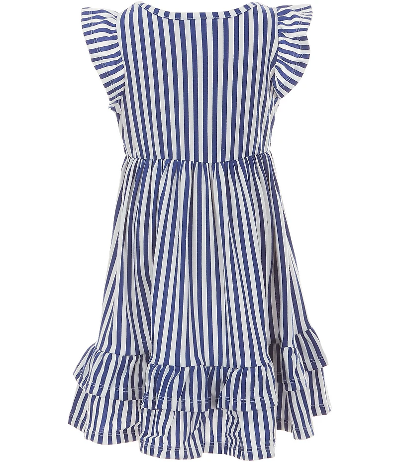 Rare Editions Little Girls Flutter-Sleeve Americana Bow/Cherry-Printed Dress & Flutter-Sleeve Americana Striped Dress Set