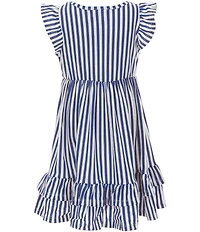 Rare Editions Little Girls Flutter-Sleeve Americana Bow/Cherry-Printed Dress & Flutter-Sleeve Americana Striped Dress Set