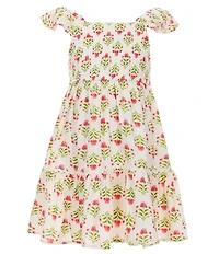 Rare Editions Little Girls Flutter-Sleeve Block-Printed Fit-And-Flare Dress