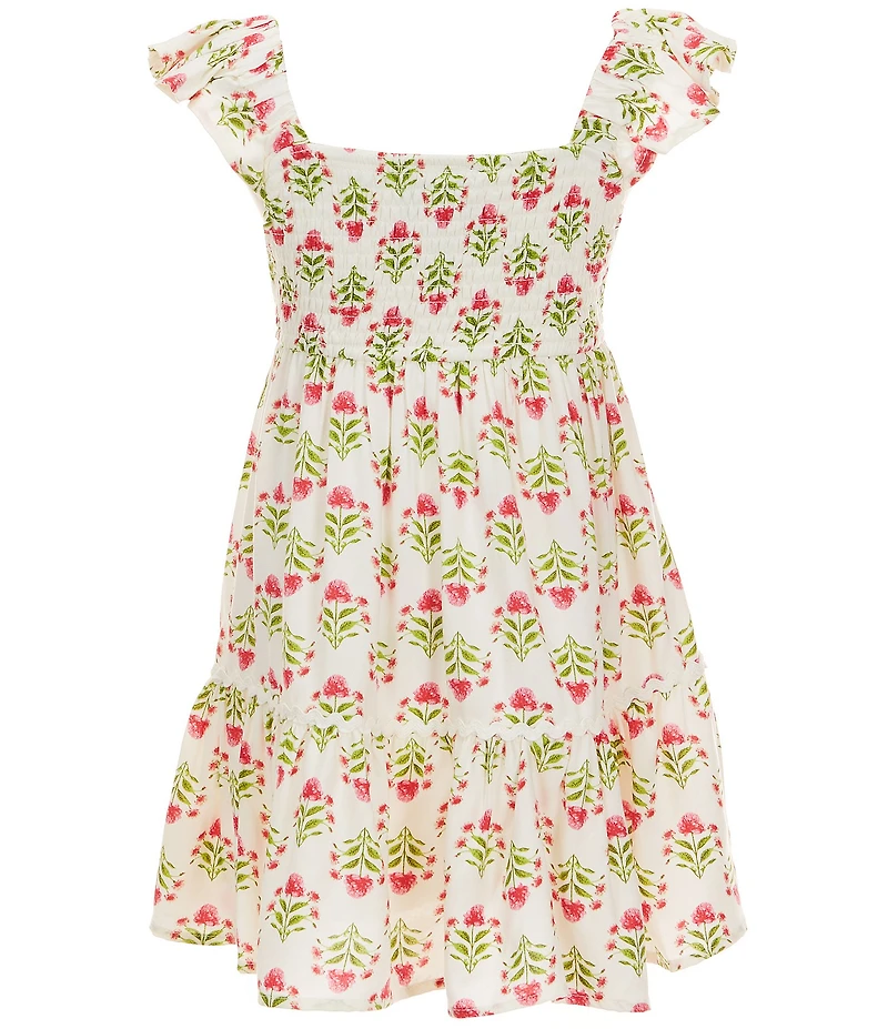 Rare Editions Little Girls Flutter-Sleeve Block-Printed Fit-And-Flare Dress