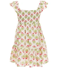 Rare Editions Little Girls Flutter-Sleeve Block-Printed Fit-And-Flare Dress