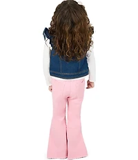 Rare Editions Little Girls Flutter-Sleeve Embellished Denim Vest, Long-Sleeve Cupcake-Motif T-Shirt & Flared-Leg Twill Pant Set