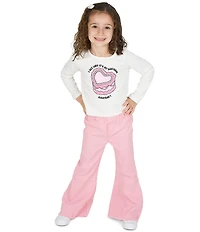 Rare Editions Little Girls Flutter-Sleeve Embellished Denim Vest, Long-Sleeve Cupcake-Motif T-Shirt & Flared-Leg Twill Pant Set