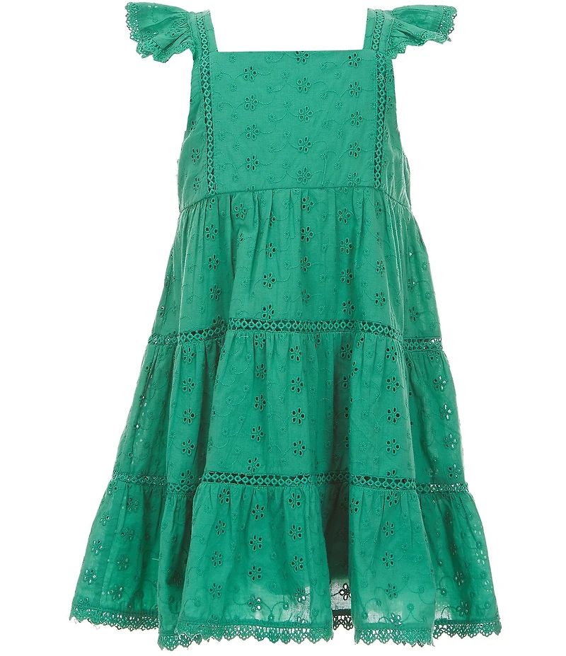 Rare Editions Little Girls Flutter-Sleeve Eyelet-Embroidered/Crocheted-Trimmed Dress