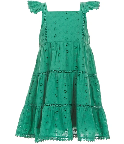 Rare Editions Little Girls Flutter-Sleeve Eyelet-Embroidered/Crocheted-Trimmed Dress