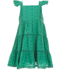 Rare Editions Little Girls Flutter-Sleeve Eyelet-Embroidered/Crocheted-Trimmed Dress