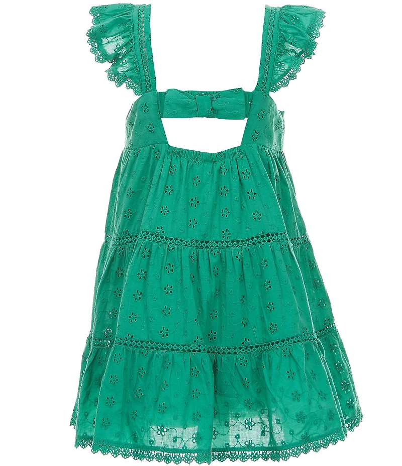 Rare Editions Little Girls Flutter-Sleeve Eyelet-Embroidered/Crocheted-Trimmed Dress