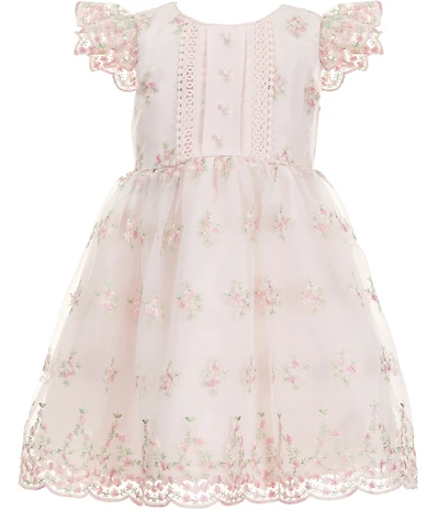 Rare Editions Little Girls Flutter-Sleeve Floral-Embroidered Fit-And-Flare Dress