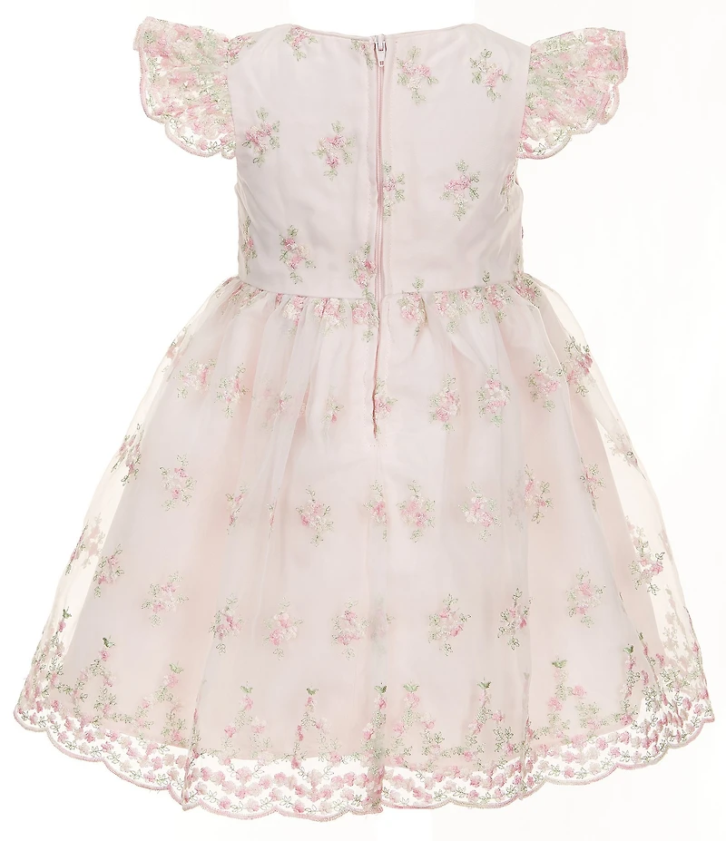 Rare Editions Little Girls Flutter-Sleeve Floral-Embroidered Mesh Fit-And-Flare Dress