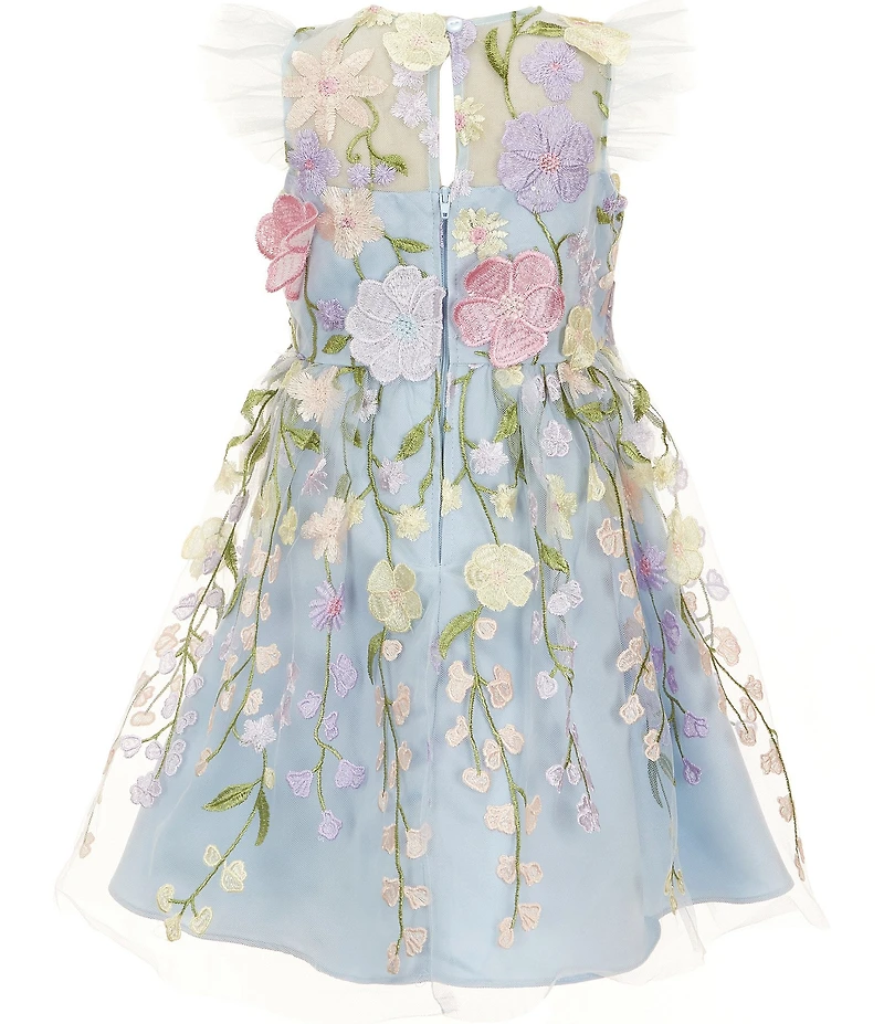 Rare Editions Little Girls Flutter Sleeve Floral Embroidered Mesh Fit-And-Flare Dress