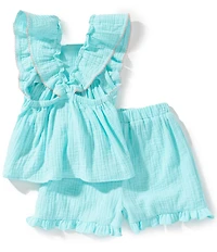 Rare Editions Little Girls Flutter-Sleeve Floral-Embroidered Top & Matching Shorts Set