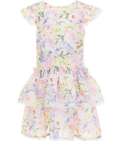 Rare Editions Little Girls Flutter Sleeve Floral Eyelet Patterned Fit-And-Flare Dress