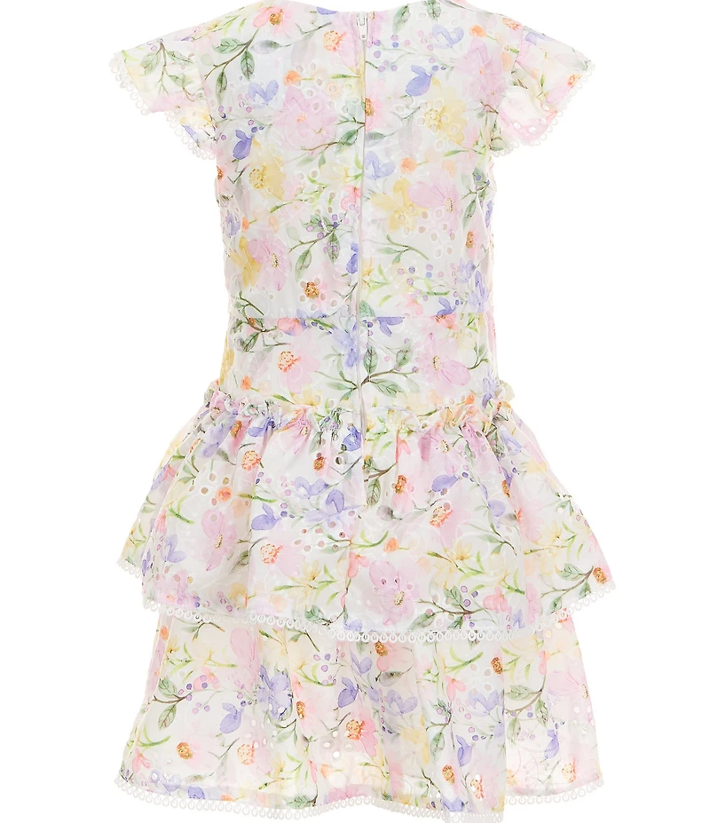 Rare Editions Little Girls Flutter Sleeve Floral Eyelet Patterned Fit-And-Flare Dress