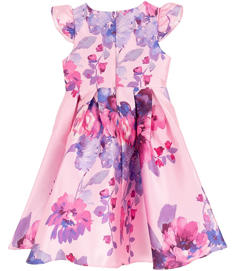 Rare Editions Little Girls Flutter Sleeve Floral Printed High-Low Hem Mikado Dress
