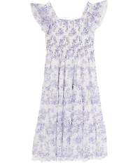 Rare Editions Little Girls Flutter-Sleeve Floral-Toile-Printed Mesh Midi Dress