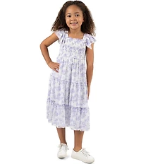Rare Editions Little Girls Flutter-Sleeve Floral-Toile-Printed Mesh Midi Dress