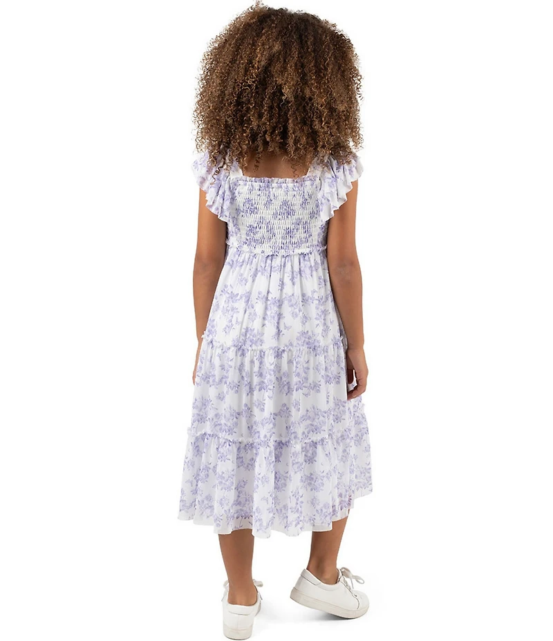 Rare Editions Little Girls Flutter-Sleeve Floral-Toile-Printed Mesh Midi Dress