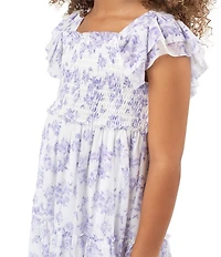 Rare Editions Little Girls Flutter-Sleeve Floral-Toile-Printed Mesh Midi Dress