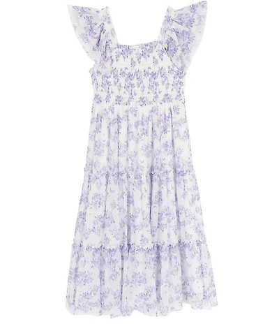 Rare Editions Little Girls Flutter Sleeve Floral Toile Printed Mesh Midi Dress