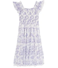 Rare Editions Little Girls Flutter Sleeve Floral Toile Printed Mesh Midi Dress