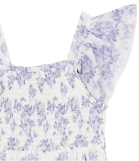 Rare Editions Little Girls Flutter Sleeve Floral Toile Printed Mesh Midi Dress