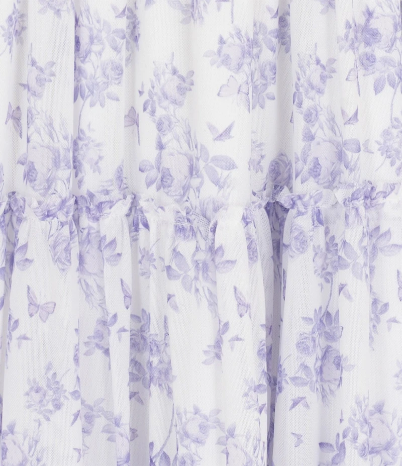 Rare Editions Little Girls Flutter Sleeve Floral Toile Printed Mesh Midi Dress