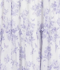 Rare Editions Little Girls Flutter Sleeve Floral Toile Printed Mesh Midi Dress