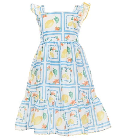 Rare Editions Little Girls Flutter-Sleeve Geometric/Lemon-Printed Poplin Dress