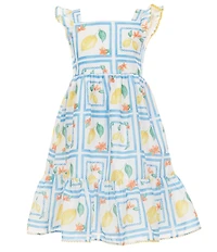 Rare Editions Little Girls Flutter-Sleeve Geometric/Lemon-Printed Poplin Dress