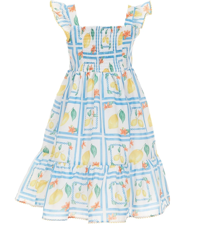 Rare Editions Little Girls Flutter-Sleeve Geometric/Lemon-Printed Poplin Dress