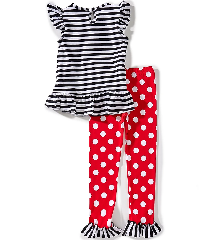 Rare Editions Little Girls Flutter-Sleeve Ladybug-Appliqued Striped Tunic Top & Large-Dotted Leggings Set