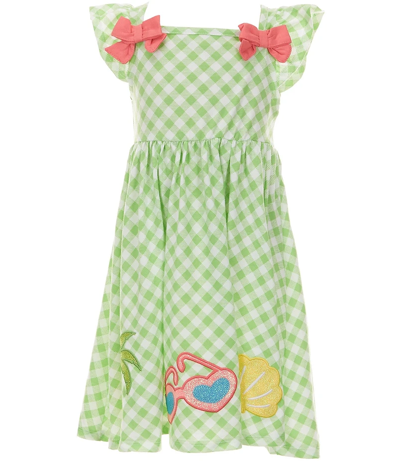 Rare Editions Little Girls Flutter-Sleeve Mixed-Media Dress & Flutter-Sleeve Gingham-Printed Dress Set