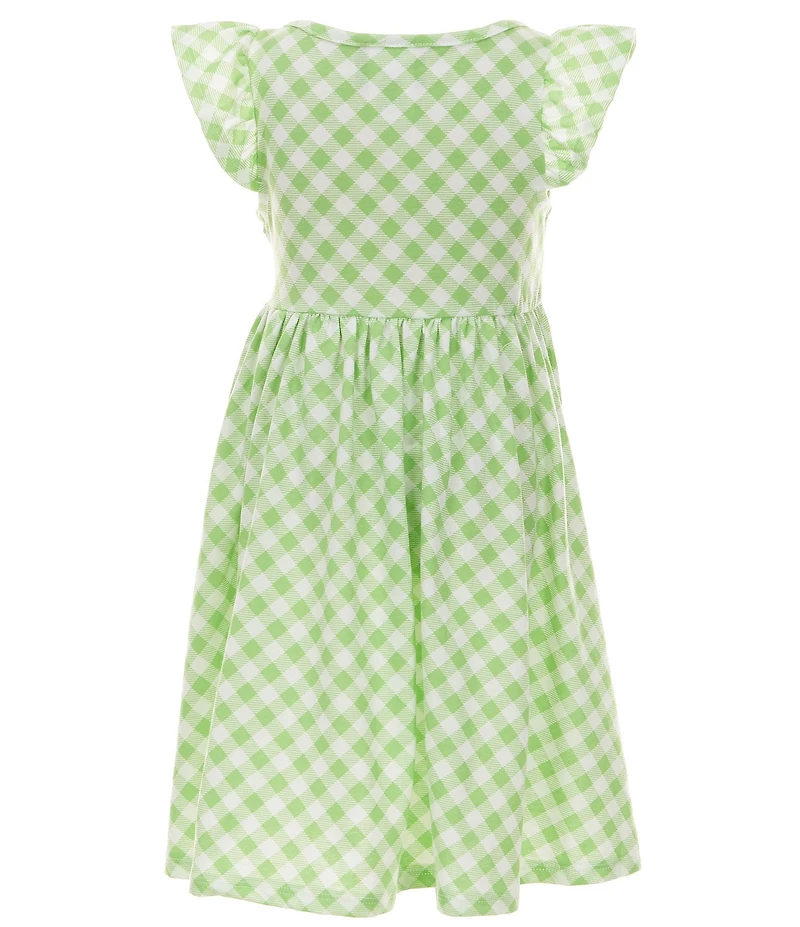 Rare Editions Little Girls Flutter-Sleeve Mixed-Media Dress & Flutter-Sleeve Gingham-Printed Dress Set