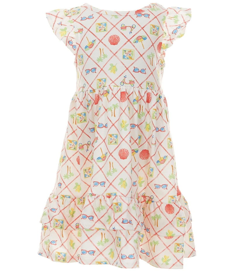 Rare Editions Little Girls Flutter-Sleeve Mixed-Media Dress & Flutter-Sleeve Gingham-Printed Dress Set