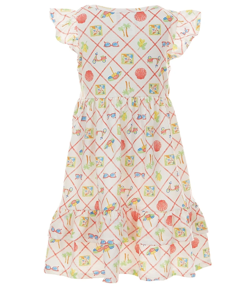 Rare Editions Little Girls Flutter-Sleeve Mixed-Media Dress & Flutter-Sleeve Gingham-Printed Dress Set