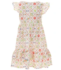 Rare Editions Little Girls Flutter-Sleeve Mixed-Media Dress & Flutter-Sleeve Gingham-Printed Dress Set