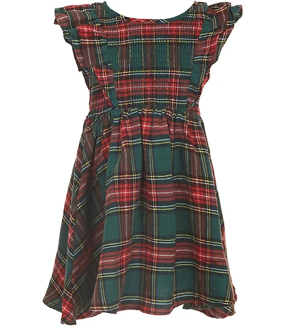 Rare Editions Little Girls Flutter-Sleeve Plaid Smocked Fit-And-Flare Dress
