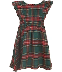 Rare Editions Little Girls Flutter-Sleeve Plaid Smocked Fit-And-Flare Dress