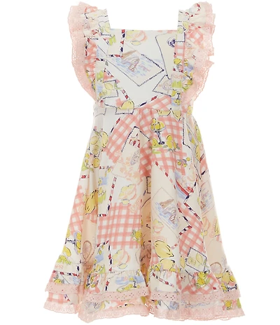 Rare Editions Little Girls Flutter-Sleeve Postcard-Printed Double-Knit Dress