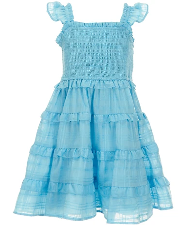 Rare Editions Little Girls Flutter-Sleeve Shadow-Striped Smocked Tiered Dress