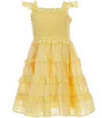 Rare Editions Little Girls Flutter-Sleeve Shadow-Striped Smocked Tiered Dress