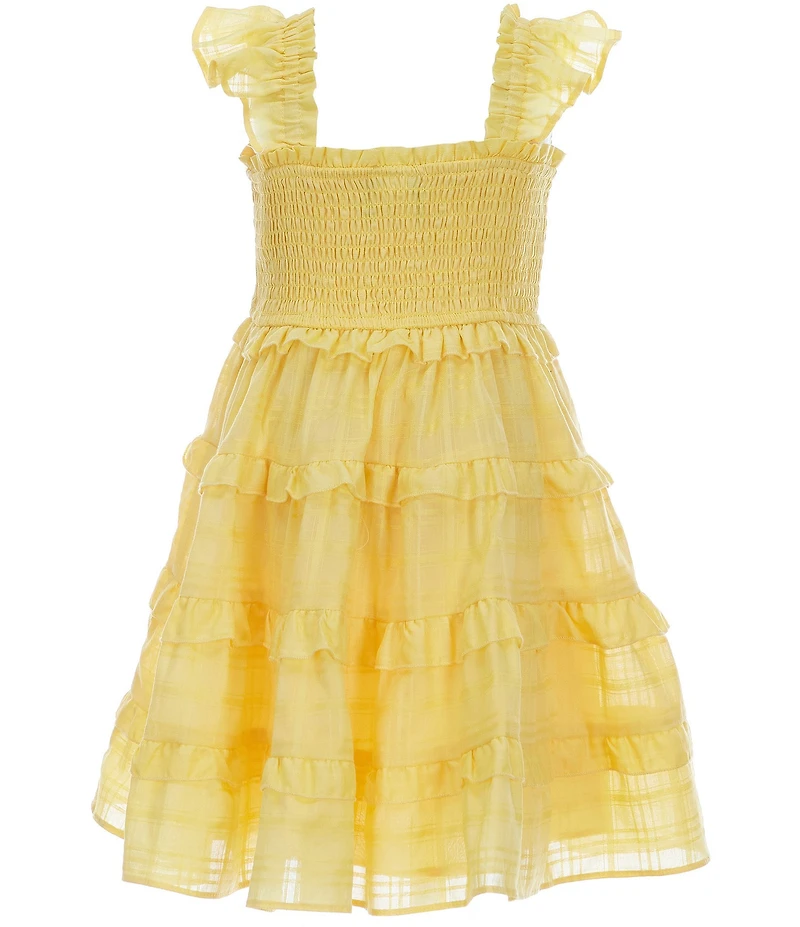 Rare Editions Little Girls Flutter-Sleeve Shadow-Striped Smocked Tiered Dress