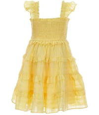Rare Editions Little Girls Flutter-Sleeve Shadow-Striped Smocked Tiered Dress