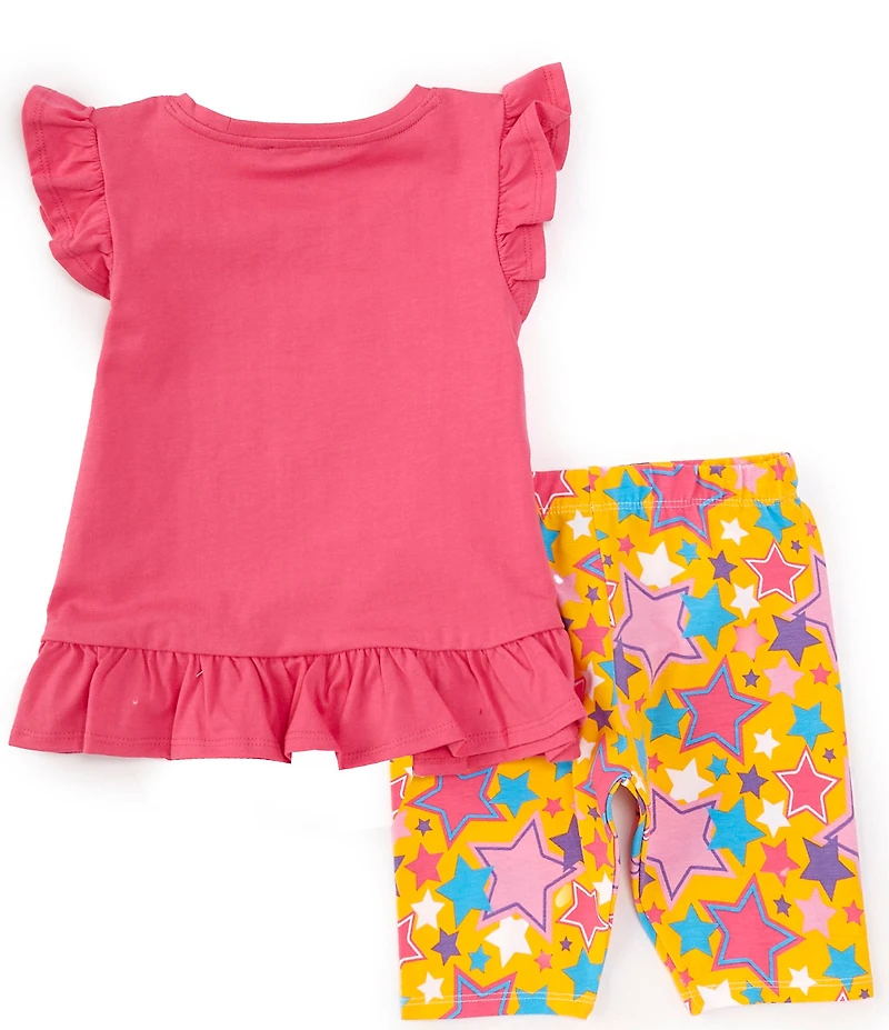 Rare Editions Little Girls Flutter-Sleeve Star-Appliqued Tunic Top & Star-Printed Biker Shorts Set