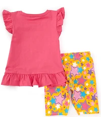 Rare Editions Little Girls Flutter-Sleeve Star-Appliqued Tunic Top & Star-Printed Biker Shorts Set