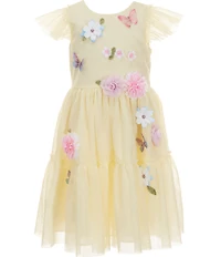 Rare Editions Little Girls Flutter Sleeve Three Dimensional Flower Butterfly Appliqued Fit-And-Flare Dress