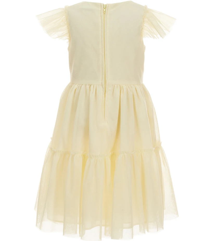 Rare Editions Little Girls Flutter Sleeve Three Dimensional Flower Butterfly Appliqued Fit-And-Flare Dress