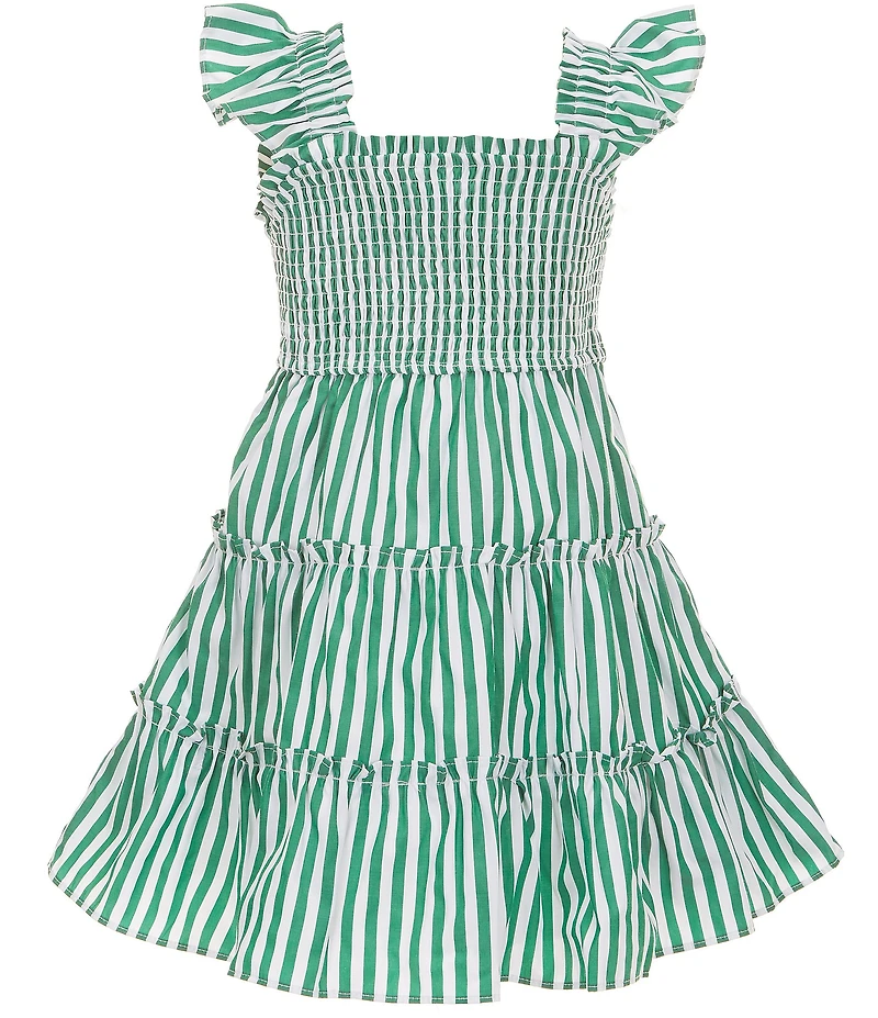 Rare Editions Little Girls Flutter-Sleeve Vertical-Striped Dress
