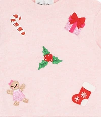 Rare Editions Little Girls Hacchi Christmas Patches With Ruffle Hem Top and Christmas Printed Leggings Set