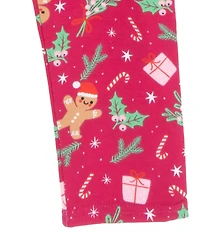 Rare Editions Little Girls Hacchi Christmas Patches With Ruffle Hem Top and Christmas Printed Leggings Set
